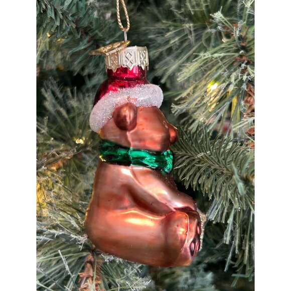 Vintage Thomas Pacconi Hand Blown Teddy Bear Christmas Tree Ornament With Santa - Picture 2 of 5